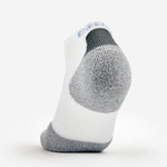 Thorlos Experia Energy low-cut ankle sock in white with grey cushioned heel and toe
