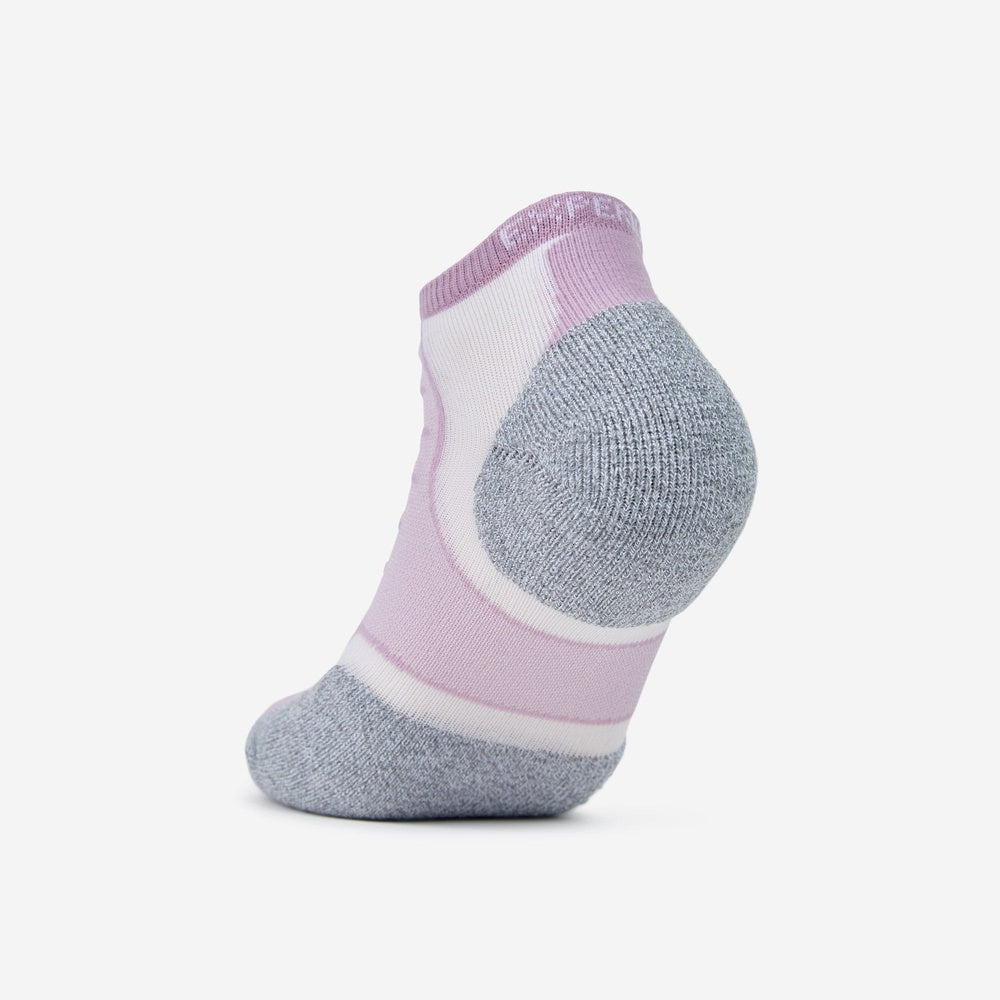 Experia Light Cushion Low-Cut Sock in berry pink with gray heel and toe cushioning