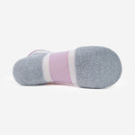 Bottom view of Thorlos Experia Energy sock in gray with pink and white stripes