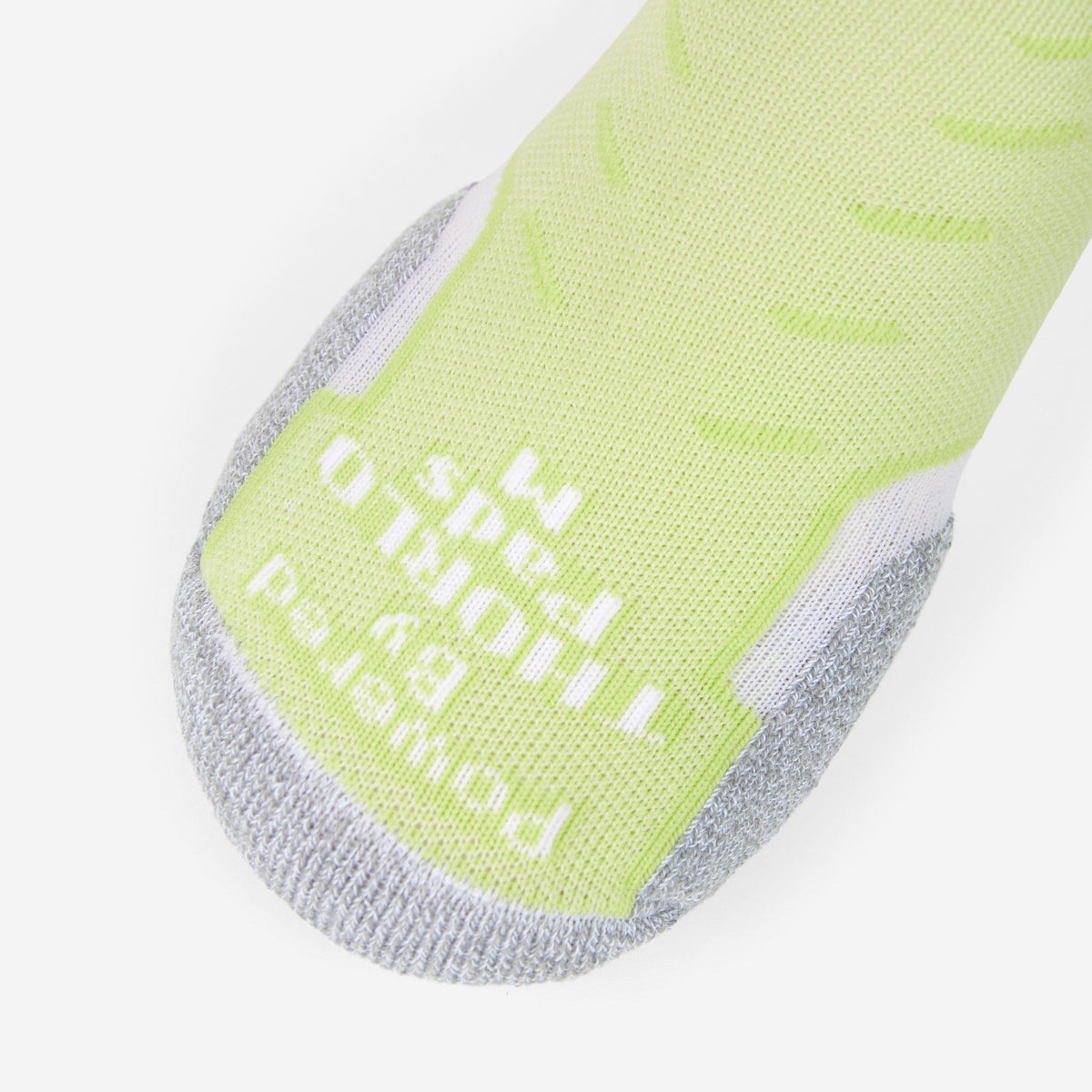 Thorlos Experia Energy running sock in lime green with gray reinforced toe and heel
