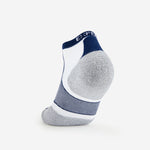 Thorlos Experia Energy low-cut athletic sock in white with navy blue cuff and gray cushioned heel