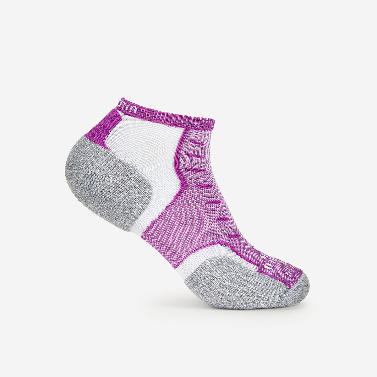 Thorlos Experia Energy low-cut running sock in purple, white, and gray colorway