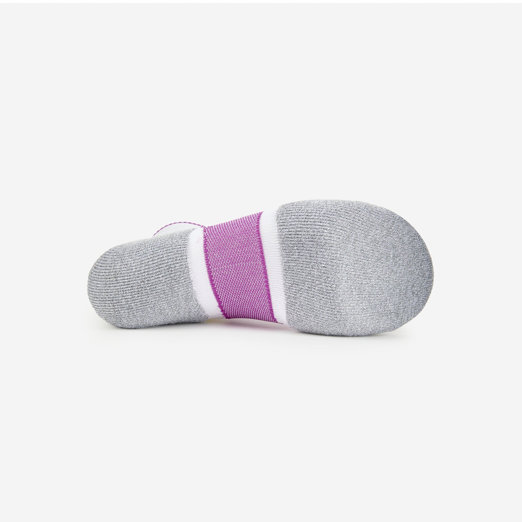 Bottom view of Experia Light Cushion Low-Cut Sock in Berry colorway showing sole construction