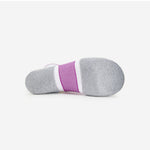 Bottom sole view of Thorlos Experia Energy Sock in gray with purple stripe