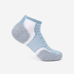 Thorlos Experia Energy low-cut ankle sock in light blue, white, and gray