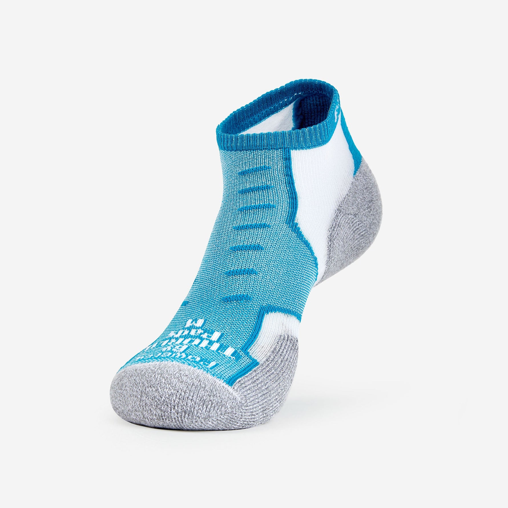 Experia Light Cushion Low-Cut athletic sock in spearmint teal blue with gray toe and heel