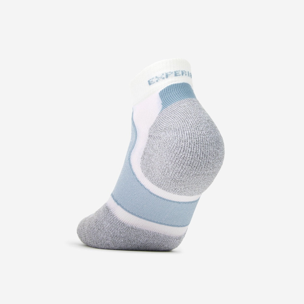 Experia TECHFIT ankle sock in white with blue and gray color blocking