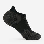 Experia No Show Tab running sock in black with dark gray tiger stripe pattern