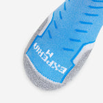 Experia No Show Tab Socks in royal blue and gray with branded toe detail