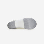Bottom view of Experia No Show Tab Socks in grey and white colorway
