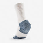 Thorlos Running Thick Cushion Crew sock in white with navy blue heel and toe padding