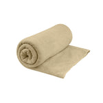 Sea To Summit Tek Towel in desert brown color, partially rolled and unfolded
