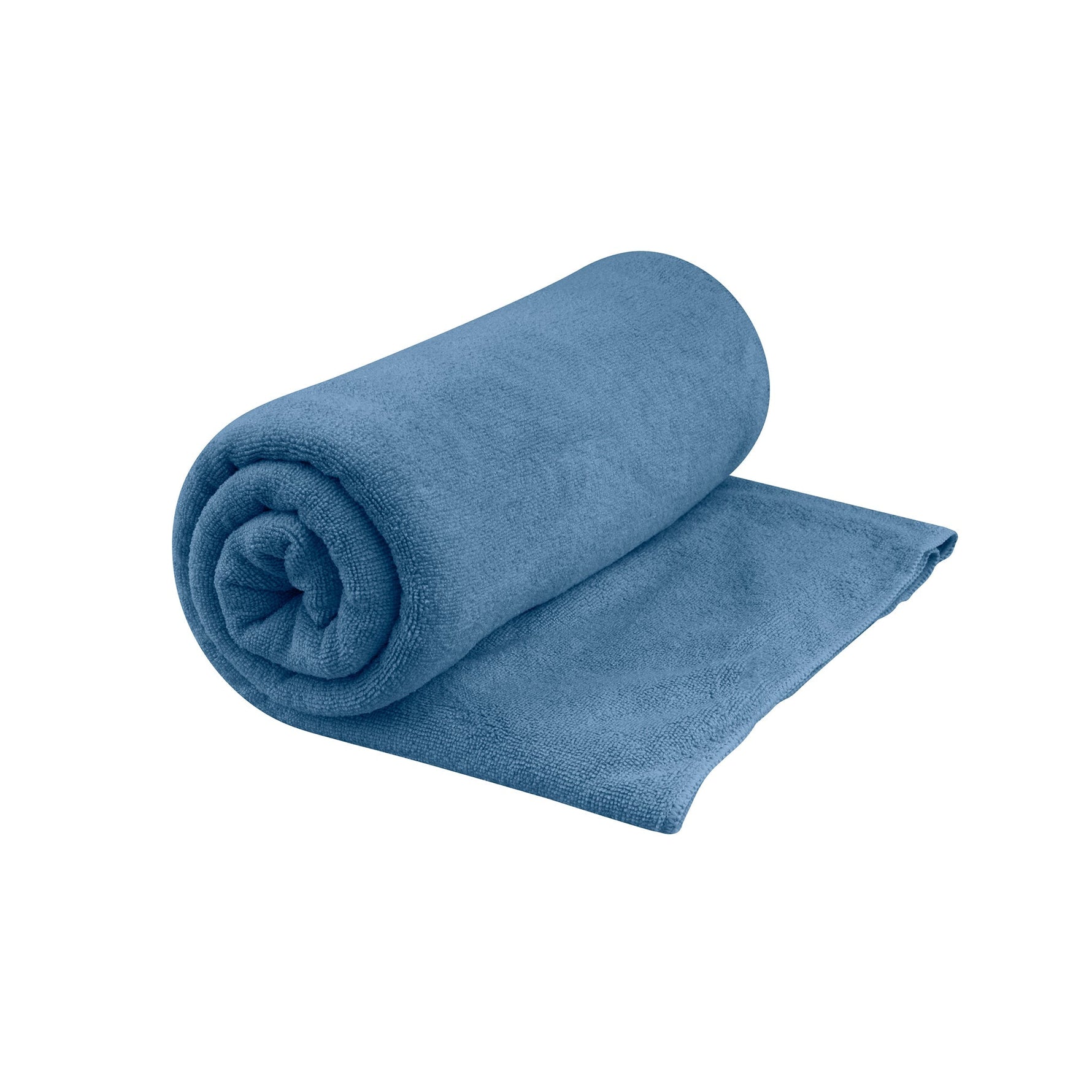 Sea To Summit Tek Towel in blue, partially rolled showing microfiber texture