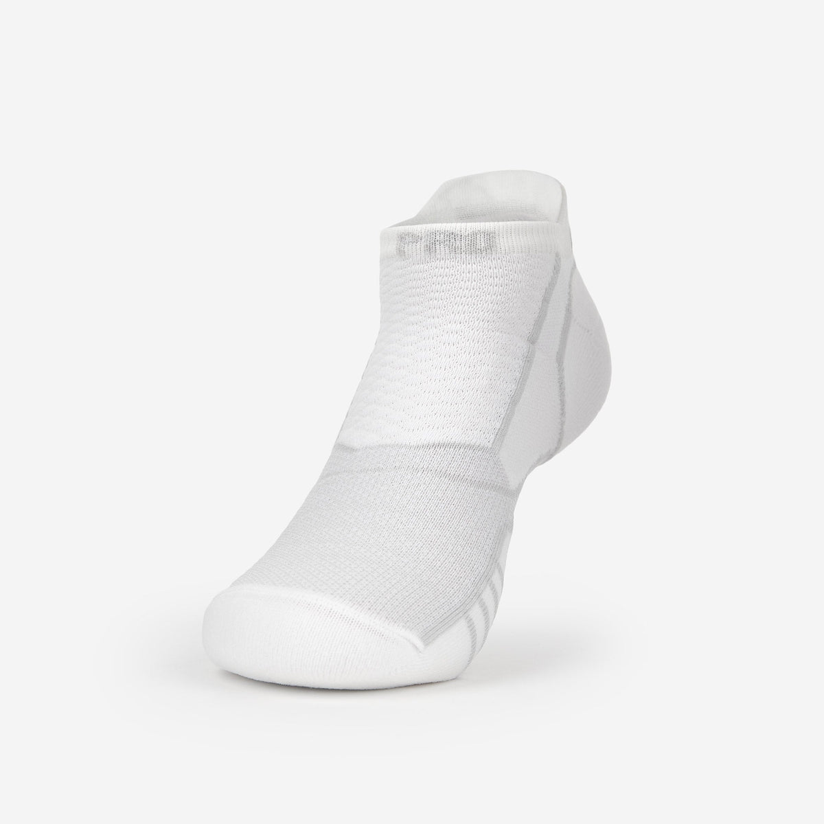 Thorlos Experia ProLite white low-cut athletic performance sock on neutral background