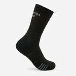 Thorlo Experia Prolite black crew sock with gray toe stripes and logo detail