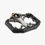 Shimano Saint PD-G8040 flat pedal angled top view showing traction pins and alloy body