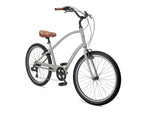 Electra Townie 7D step-over bicycle in cement gray with brown seat and grips