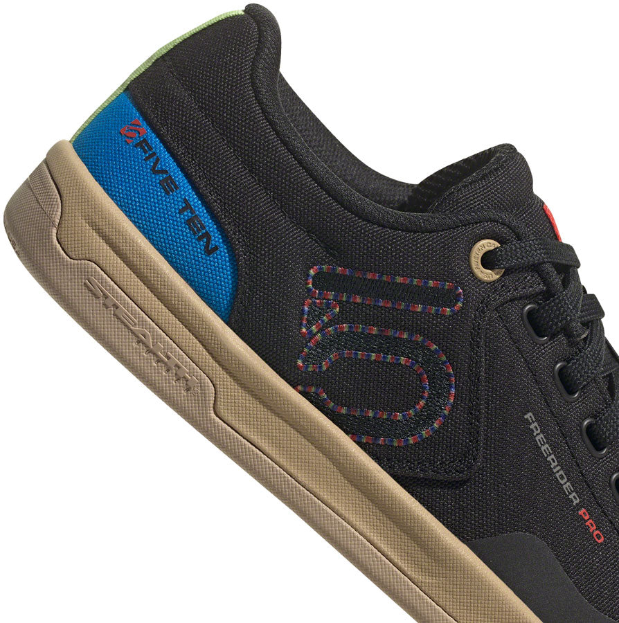 Five Ten Freerider MTB shoe in black with colorful accents and tan sole