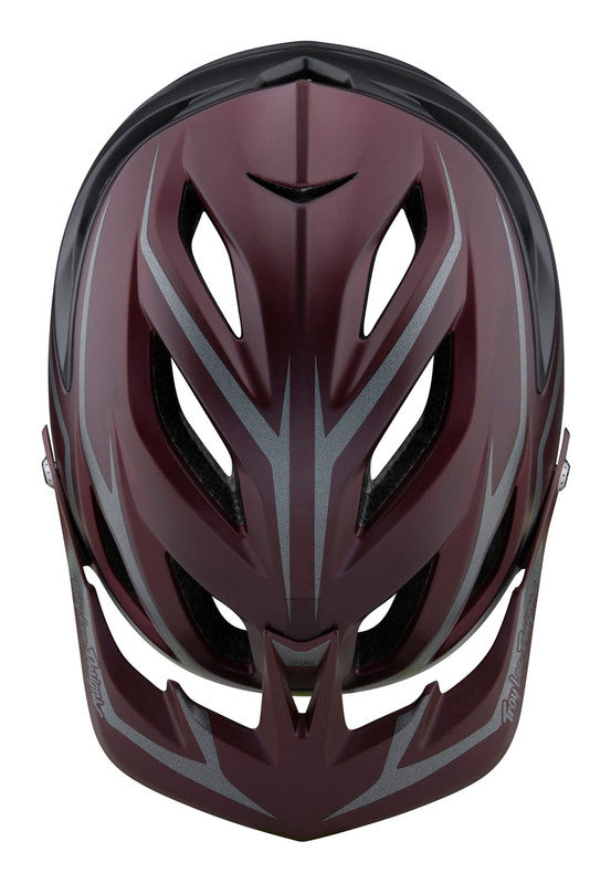 Troy Lee Designs A3 MIPS mountain bike helmet in burgundy color, top view