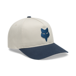 Fox Racing two-tone baseball cap in cream and navy with embroidered fox head logo