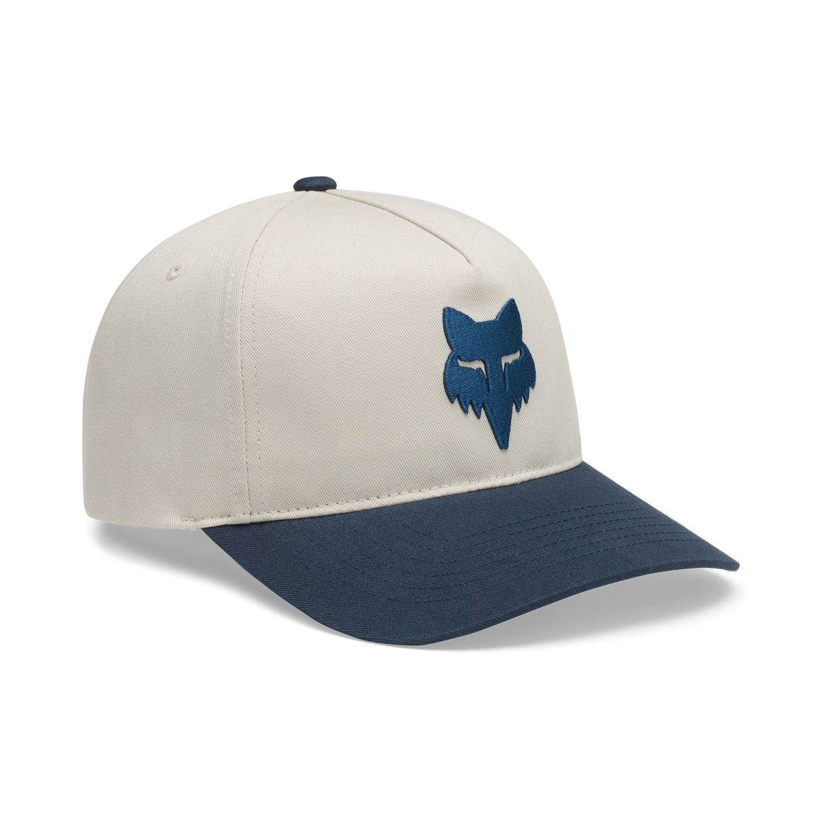 Fox Racing two-tone baseball cap in cream and navy with embroidered fox head logo