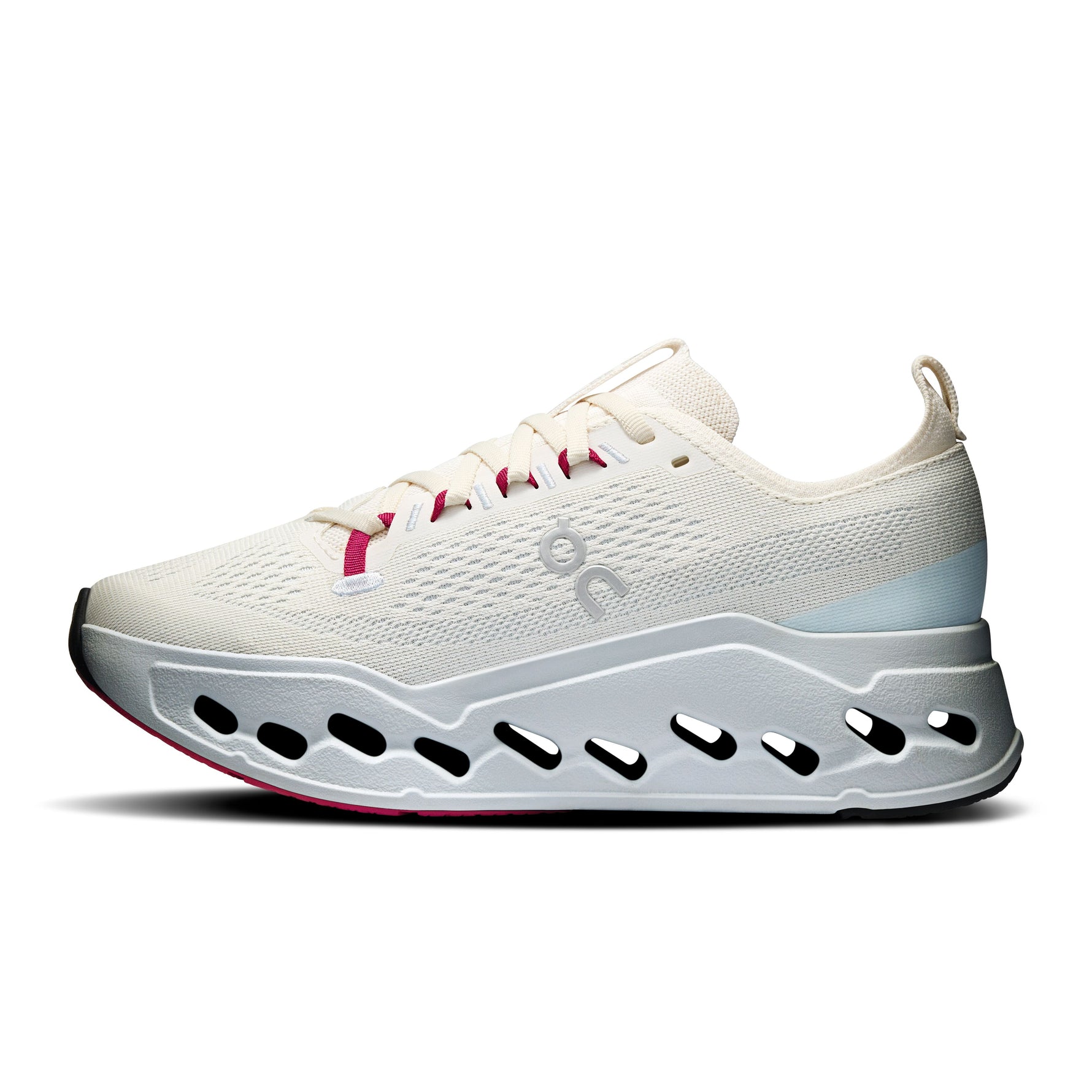 On Cloudsurfer Max women's running shoe in ivory with distinctive CloudTec sole