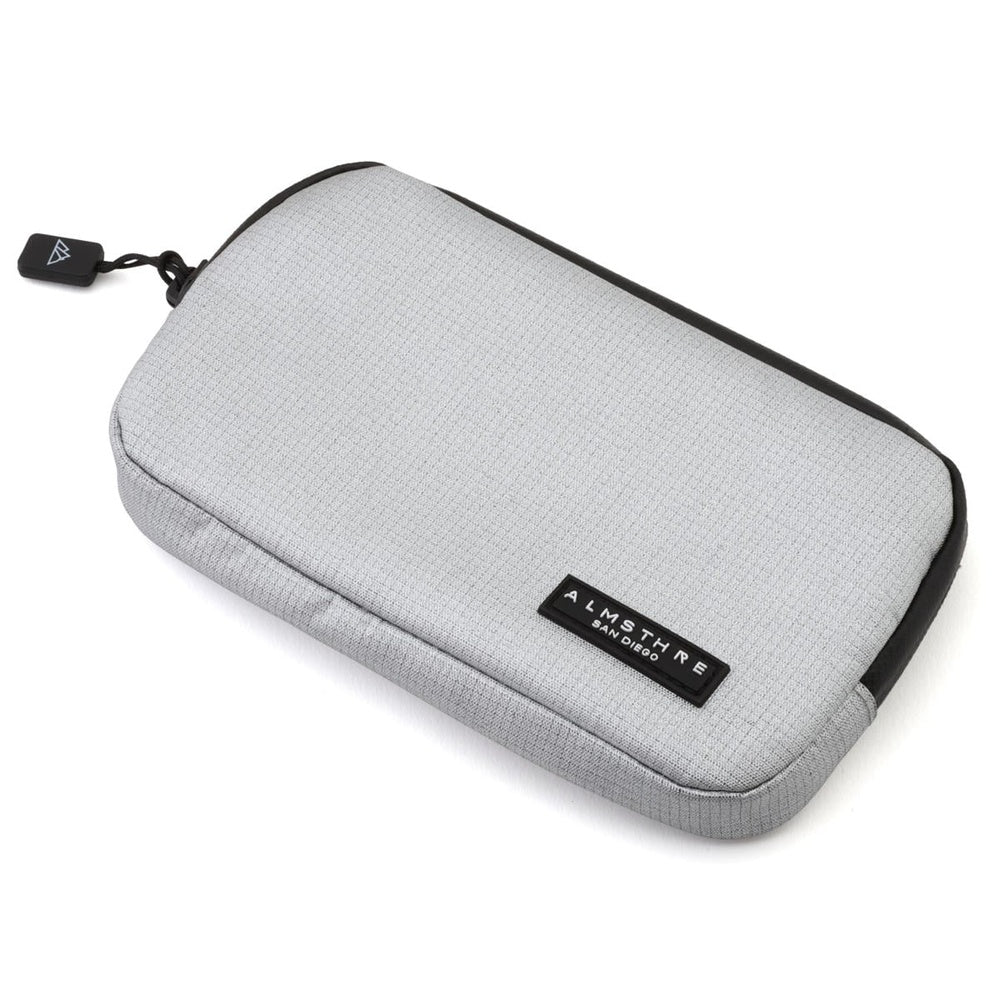 ALMSTHRE Ride Wallet in sterling silver gray fabric with black zipper and logo