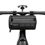ALMSTHRE Compact Bar Bag in black mounted on bicycle handlebars