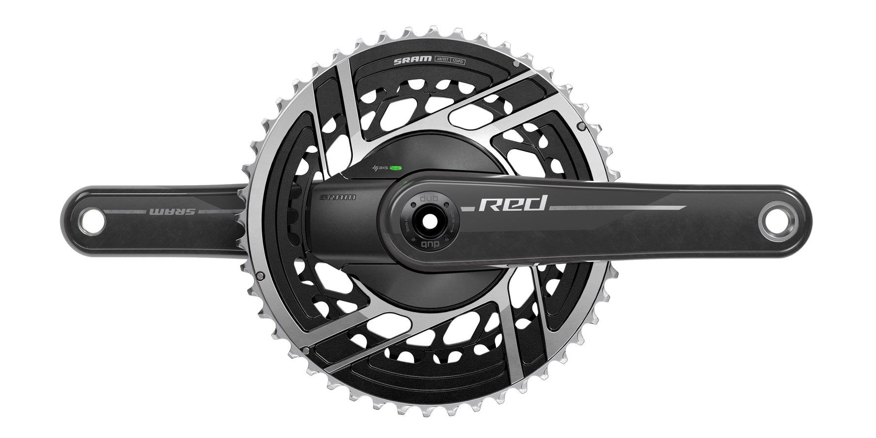 SRAM Red AXS crankset with dual chainrings and power meter spider