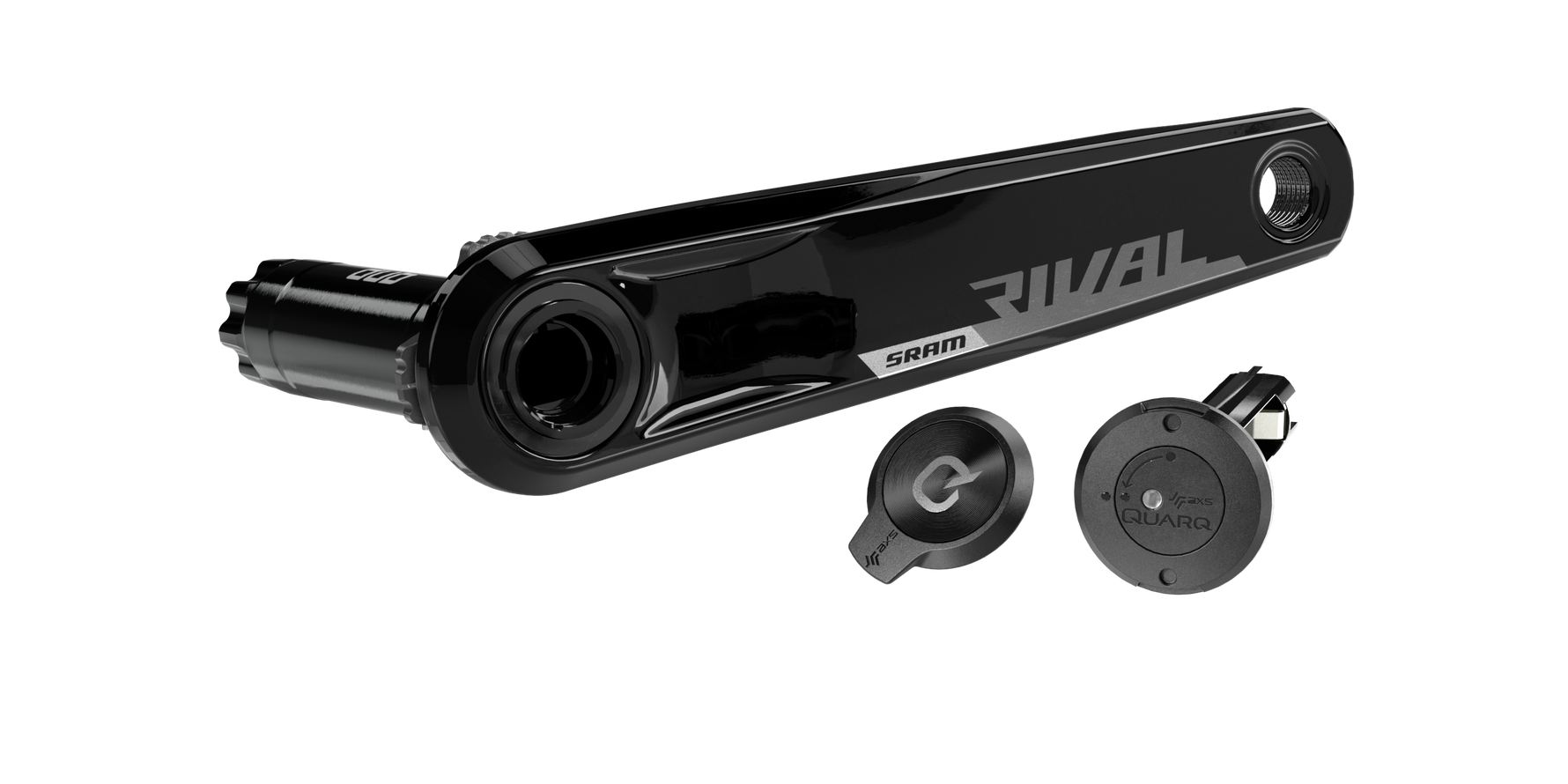SRAM Rival AXS power meter crank arm with battery and charging components in black