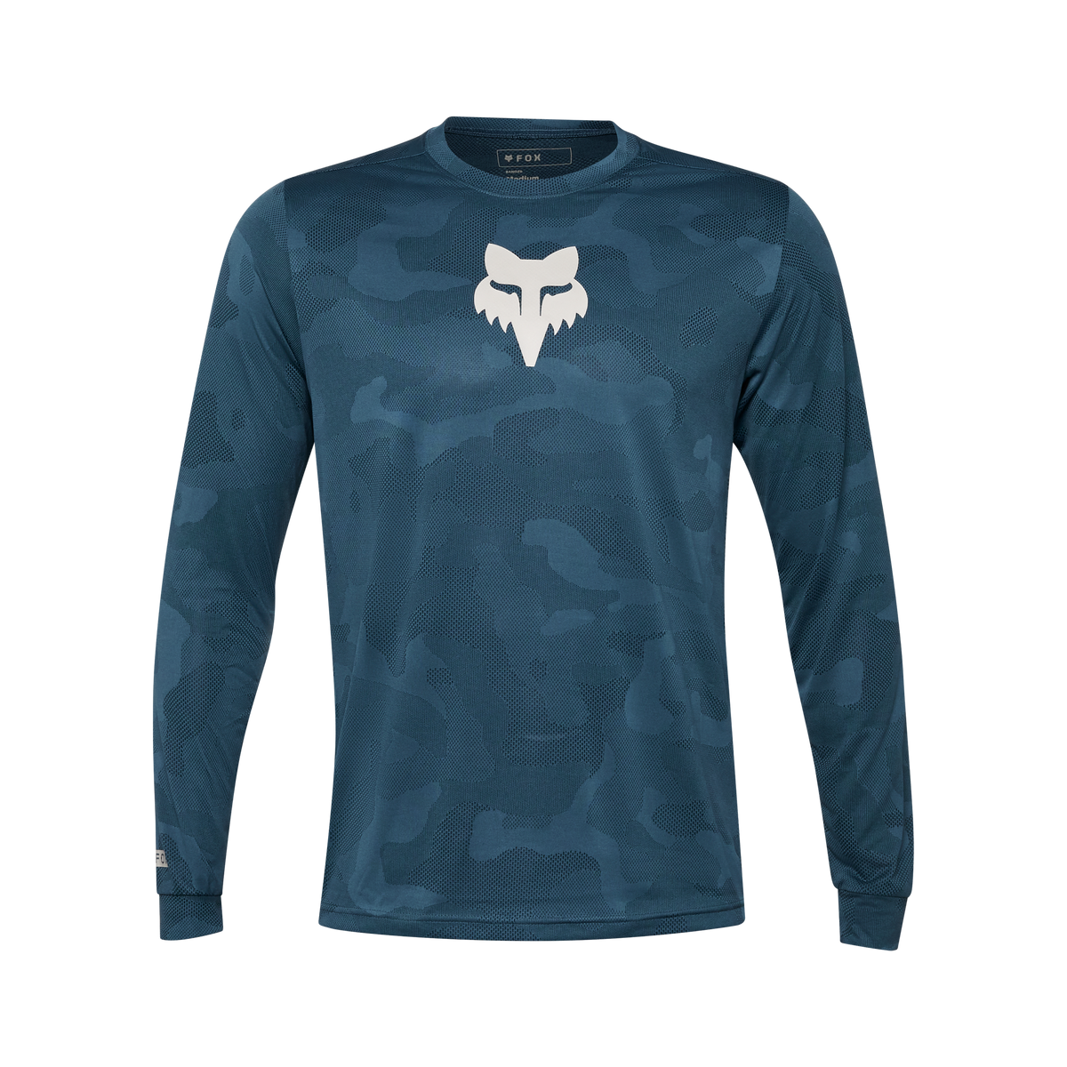 Fox Ranger Long Sleeve Jersey in blue camo with white Fox head logo on chest