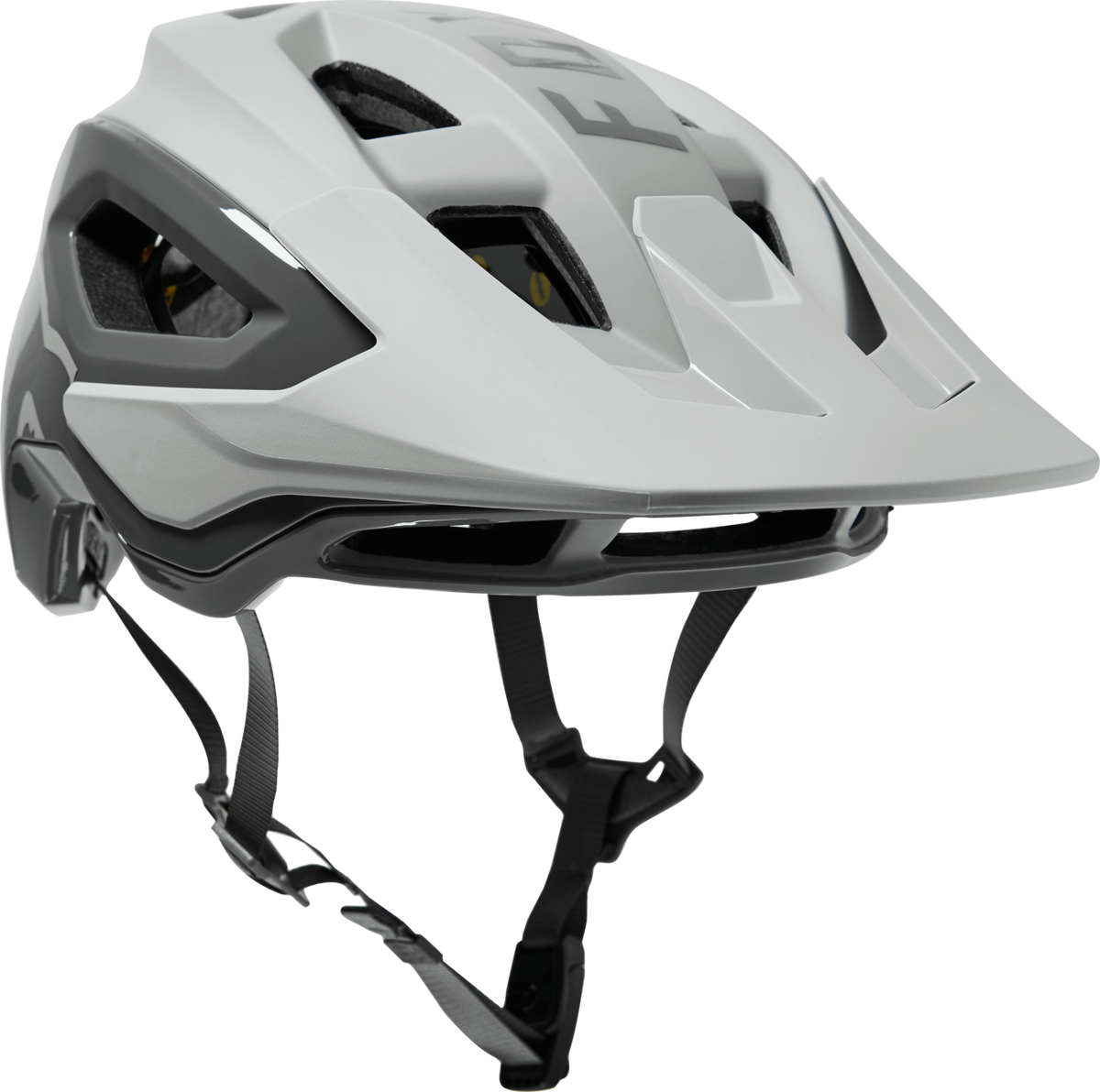 Fox Racing Speedframe Pro mountain bike helmet in white and gray with MIPS technology