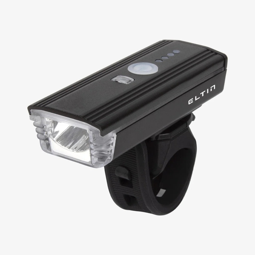 Black Eltin 350 lumen front bike light with handlebar mount and remote control