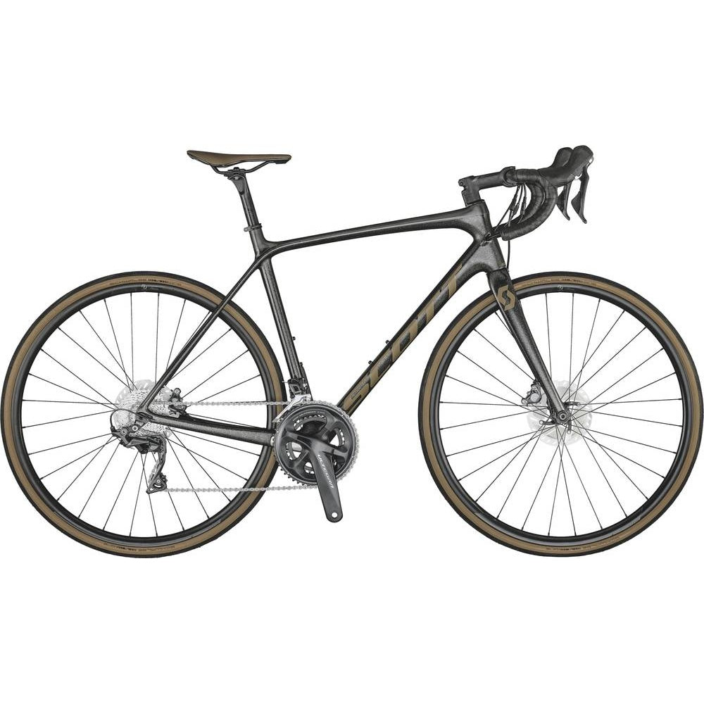 Scott Addict 10 Disc road bike in carbon black with drop handlebars and disc brakes