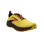 Brooks Cascadia 16 men's trail running shoe in yellow with black and red accents