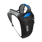 CamelBak black hydration backpack with blue water reservoir and mesh shoulder straps