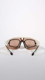 KOO sunglasses with optical clip insert, white frame with black clip mechanism