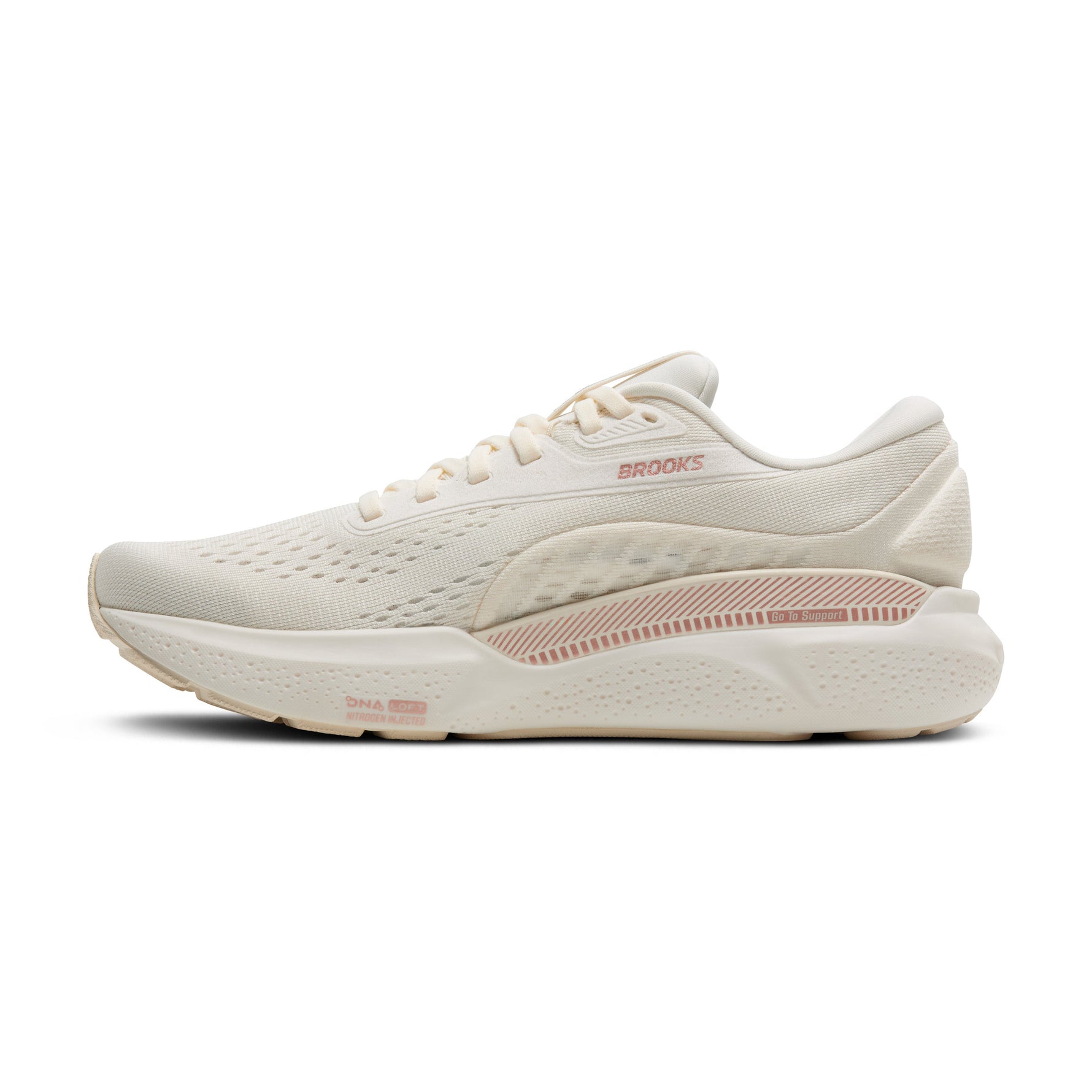 Brooks Adrenaline GTS 24 women's running shoe in coconut rose gold white colorway