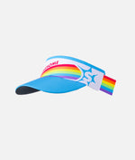 Headsweats Miami Rainbow visor with blue brim and colorful rainbow striping