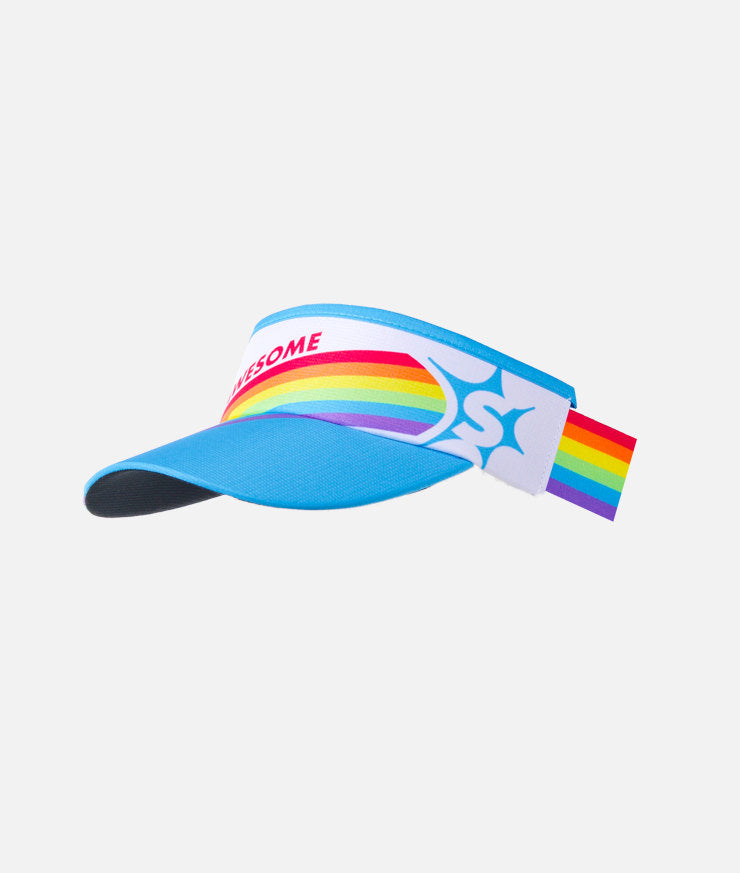 Headsweats Miami Rainbow visor with blue brim and colorful rainbow striping