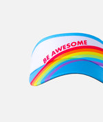 Headsweats visor with rainbow design and 'BE AWESOME' text in pink lettering