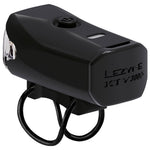 Lezyne KTV 300+ black bicycle front light with rubber handlebar mount, side view