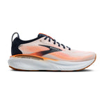 Brooks Adrenaline GTS 25 men's running shoe in white with orange gradient and navy accents