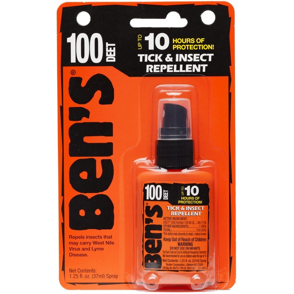 Ben's 100 DEET Tick and Insect Repellent 1.25 oz pump spray in retail packaging