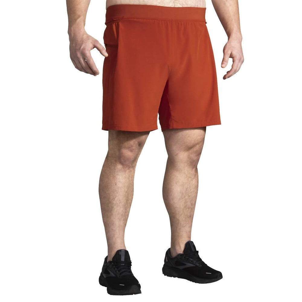 Men's Brooks Sherpa 7-inch 2-in-1 running shorts in Red Clay color
