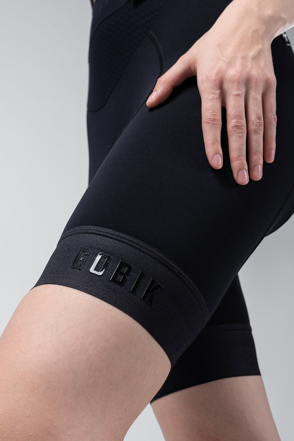 GOBIK black women's cycling bibshorts with logo detail on leg band