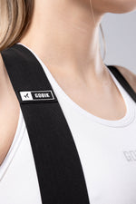GOBIK women's black cycling bibshorts with white straps and professional fit