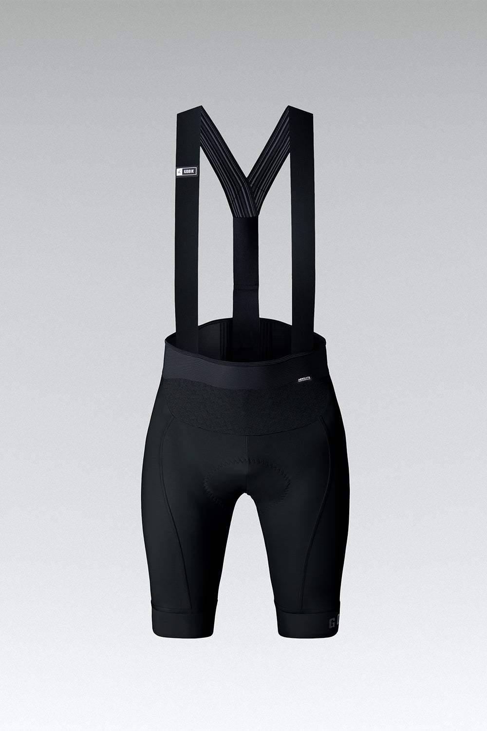 GOBIK black women's cycling bibshort with suspender straps on gray background