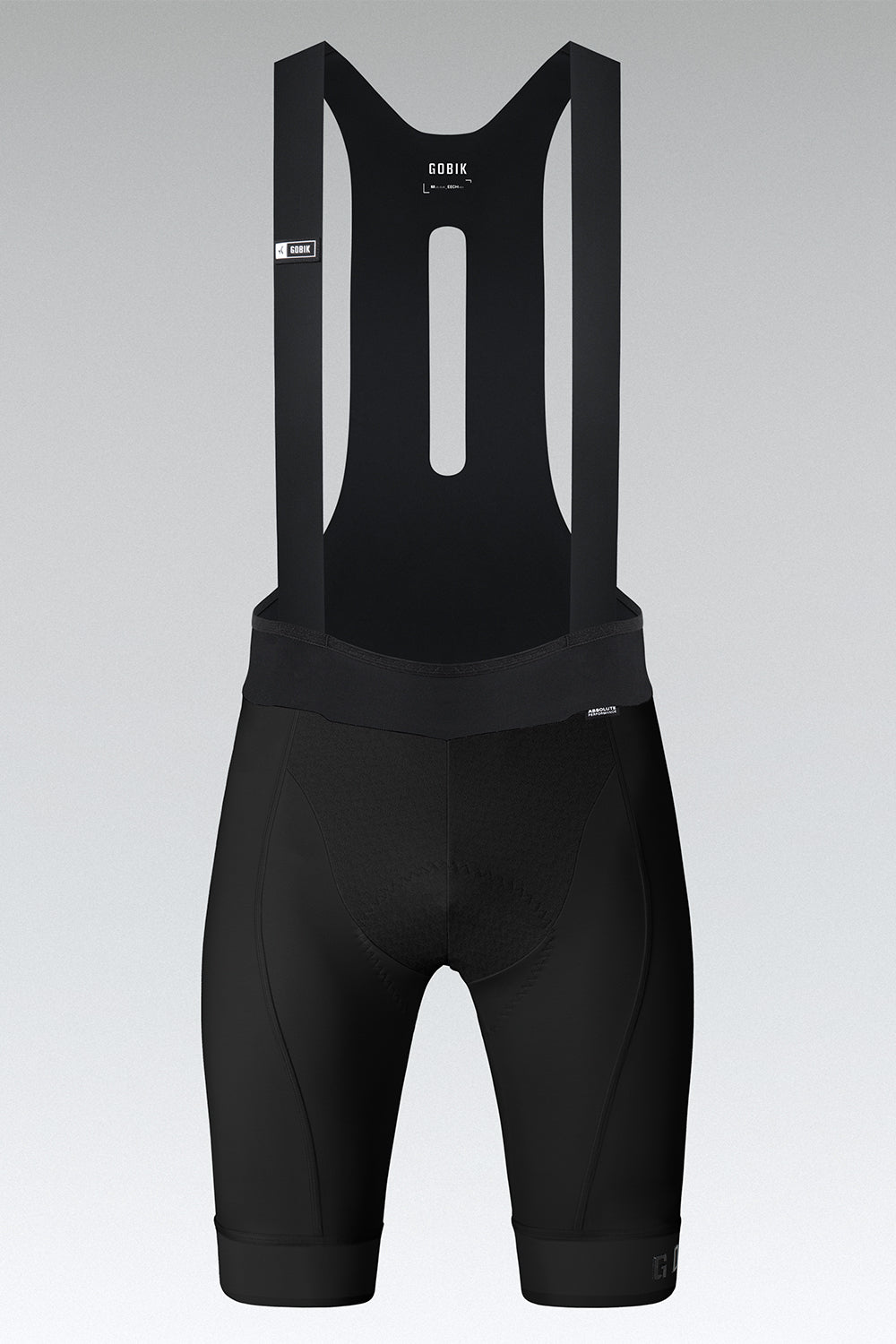 Gobik Absolute 7.0 black cycling bib shorts with mesh bib panel and padded chamois
