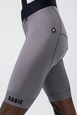 Gobik Absolute Compact 7.0 bib shorts in gray showing side profile detail
